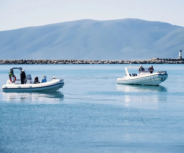 Maris Vlora RIB speedboats moored at Vlore marina ready for daily tours