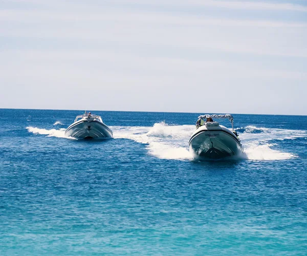 Maris Vlora team preparing a speedboat at Vlore marina before a tour