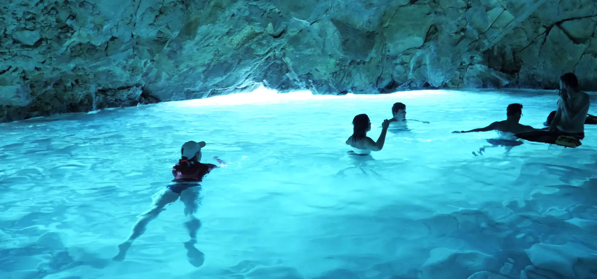 Electric blue glow inside the Secret Blue Cave at Lloviz Bay, Karaburun Peninsula Albania